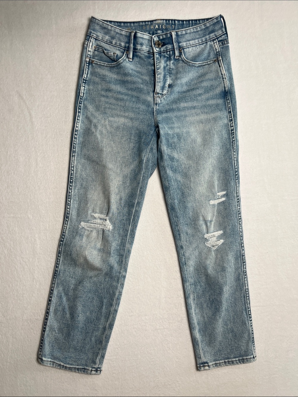 White House Black Market Straight Crop Jeans Womens Size 0P High Rise Distressed
